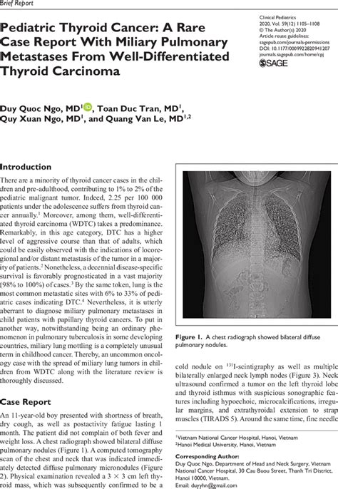 Pediatric Thyroid Cancer A Rare Case Report With Miliary Pulmonary