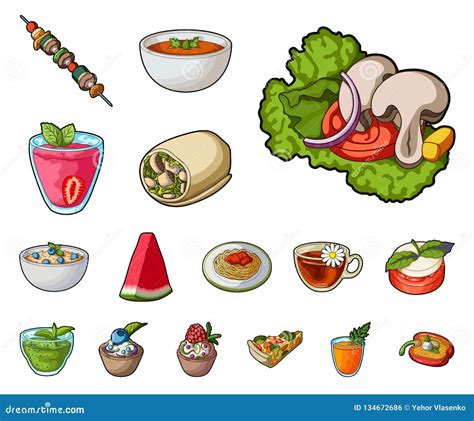 Vegetarian Dish Cartoon Icons In Set Collection For Design Vegetable