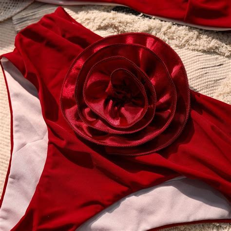 3D Flower Sexy Bikini Set High Waist Two Piece Swimsuit Red Pink Black White Yellow Shopee