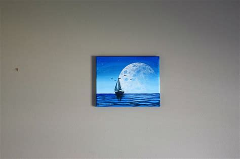 Moonlight Sailboat Original Acrylic Painting Fantasy Etsy