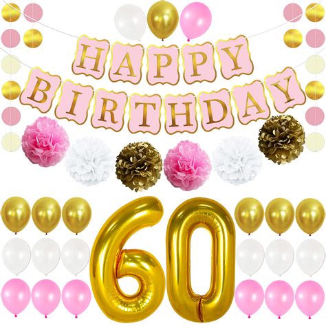 Buy 60th Birthday Decorations For Women Large 40 Inch Pink Happy Birthday Banner With