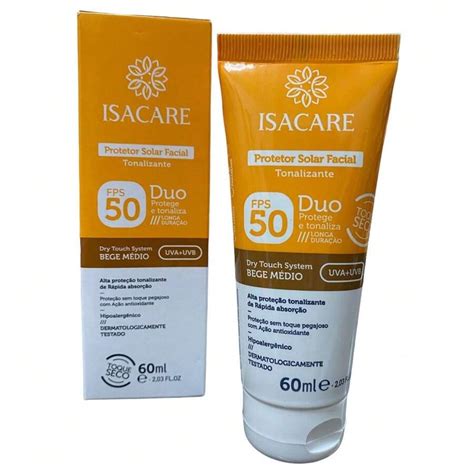 Protetor Solar Facial Cor Bege Médio Isacare Toque Seco FPS 50