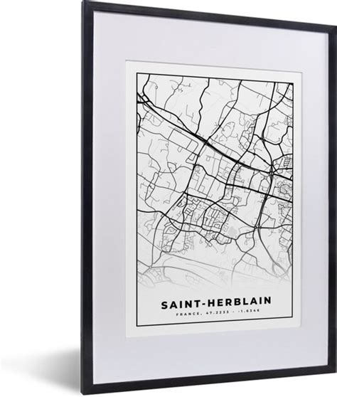 Poster Zwart Wit Kaart Plattegrond Saint Herblain Frankrijk