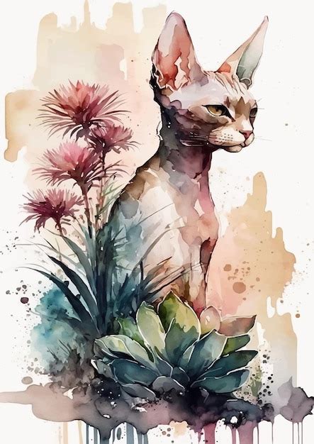 Peinture De Chat Sphinx Du D Sert Fantaisiste Vecteur Premium