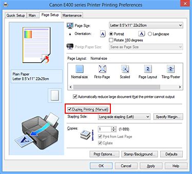 Canon PIXMA El Kitapları E400 series Çift Taraflı Yazdırma