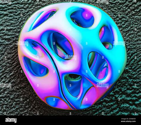 A D Illustration Of An Abstract Holographic Hollow Ball In Blue And