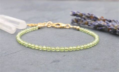 Gold Peridot Bracelet August Birthstone Gemstone Jewelry Beaded