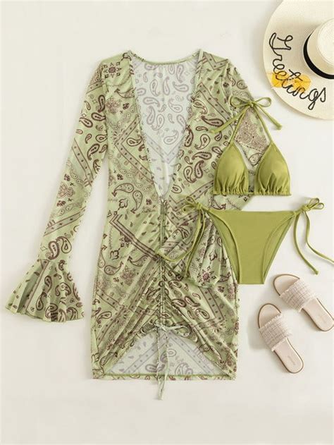 Sex Thong 3 Piece Bikini Set With Cover Up Swimsuit Apogee Indigo