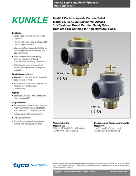 Kunkle Pressure Relief Valve Catalog