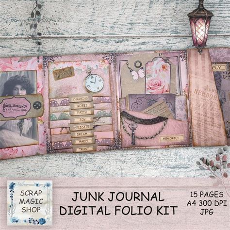 Junk Journal Folio Kit Vintage Loaded Folder Roses Printables Pink