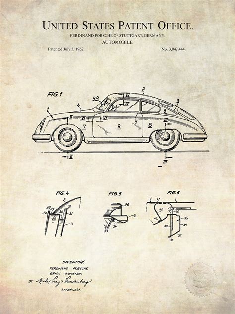 Vintage Porsche 356 - 1962 patent print