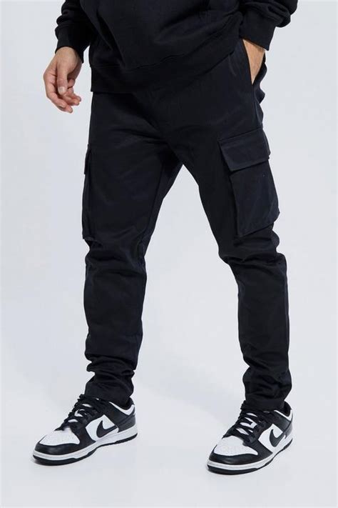 Mens Elastic Waist Skinny Fit Cargo Trouser Boohoo Uk