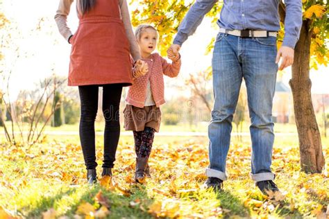 Happy Family at Sunset Walking in the Park in Autumn Stock Image ...