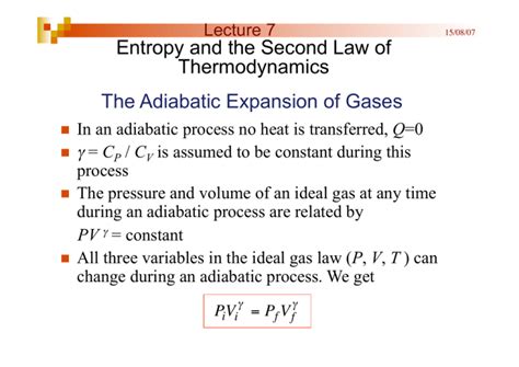 The Adiabatic Expansion Of Gases Entropy And The Second Law Of