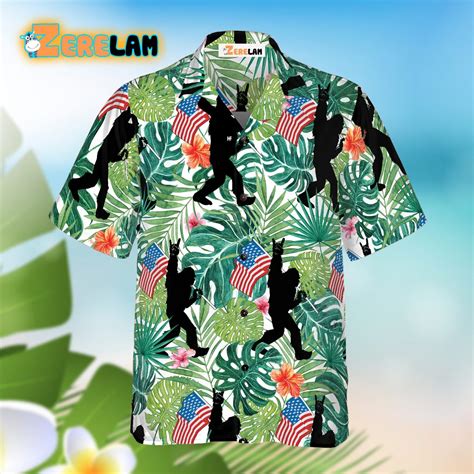 Tropical Hold Floral Usa Flag Bigfoot Hawaiian Shirt Zerelam