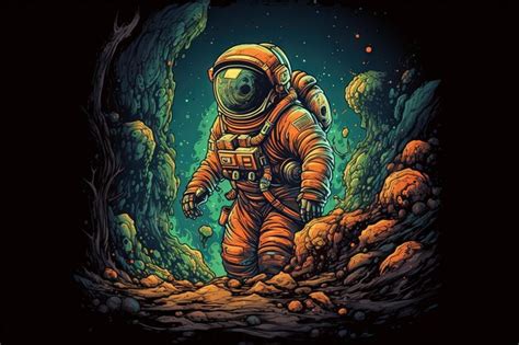 Premium Photo | Astronaut on an alien planet Psychedelic art illustration