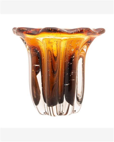 Riachuelo Vaso Murano Italy Âmbar e Marrom 12cm x 11cm Wolff