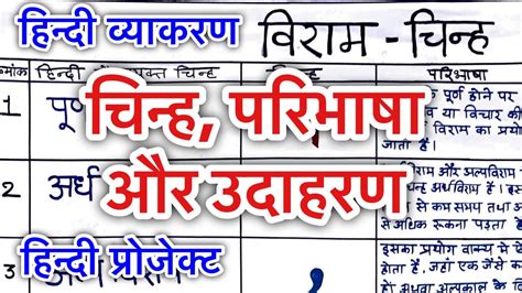 hindi project varama canaha viram chinh hanatha vayakaranae hindi