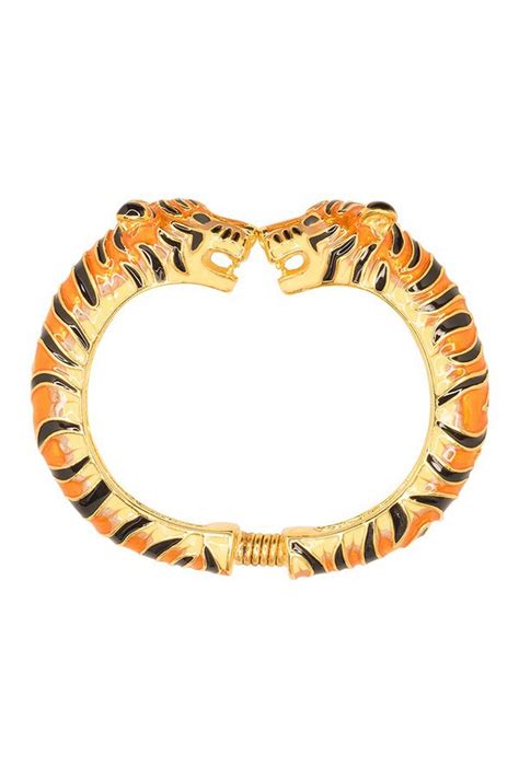 KENNETH JAY LANE Tan And Black Enamel Tiger Bracelet Editorialist