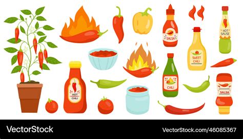 Hot Chilly Sauce Spicy Pepper Seasoning Chilli Vector Image