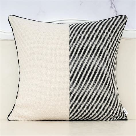 Alerfa Faux Wool Black White Patchwork Throw Pillow Cover 18x18 Inch Soft Square