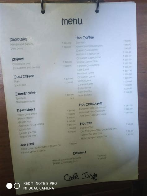 Menu At Cafe Ivy Mussoorie