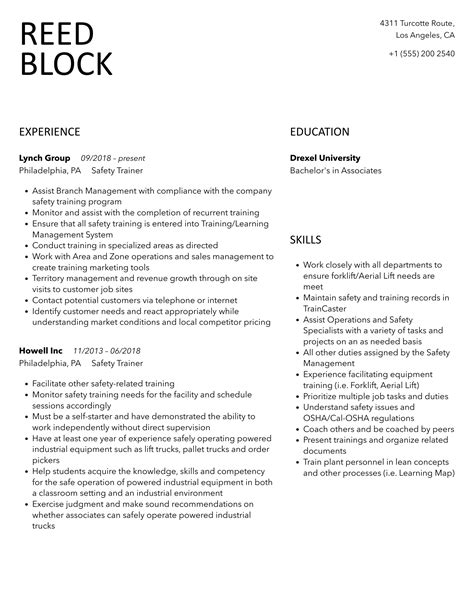 Safety Trainer Resume Samples Velvet Jobs