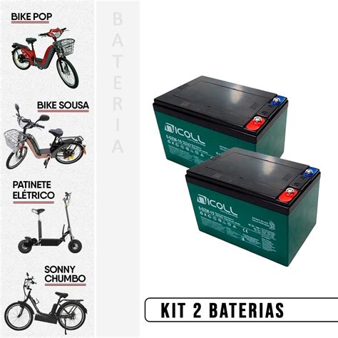 Kit 2 Baterias Nicoll 12v 15ah Ciclo Profundo Bike Elétrica Frete grátis