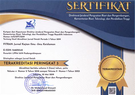 Sertifikat Akreditasi Jurnal IAIN Padangsidimpuan Lembaga Penelitian