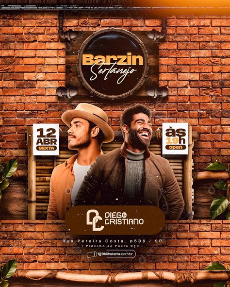 Flyer Barzin Sertanejo Diego e Cristiano Social Media PSD Editável