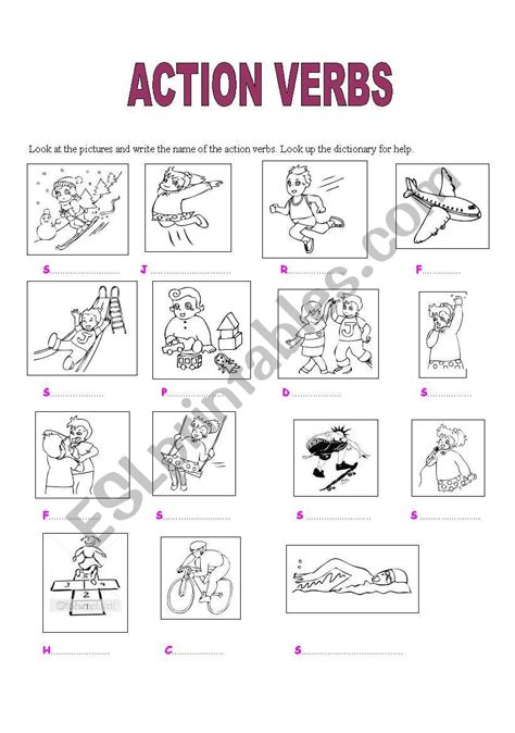 English Worksheets Action Verbs