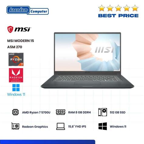 Jual MSI Modern 15 A5M 270 AMD Ryzen 7 5700U 8GB 512GB SSD Radeon VEGA