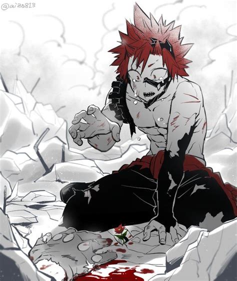 An Anime Character With Red Hair Sitting On The Ground