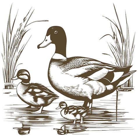 Dibujo De Dibujo A Mano De Pato Y Patitos Vectoriales Vector Premium