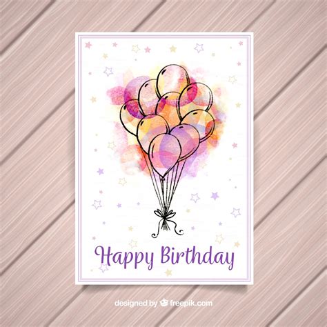 С днем рождения открытка с воздушными шарами в стиле акварель ...