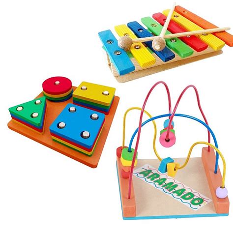 Kit Brinquedos Educativos E Montessori De Madeira Aramado