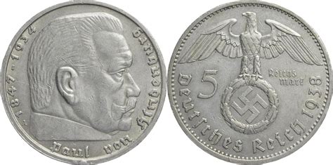 Drittes Reich 5 Reichsmark 1938 A Hindenburg Kursmünze 1936 1939 ss