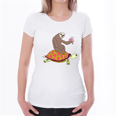 Funny Tortoise Sloth Snail Printed T Shirt Women Short Sleeve Tshirt