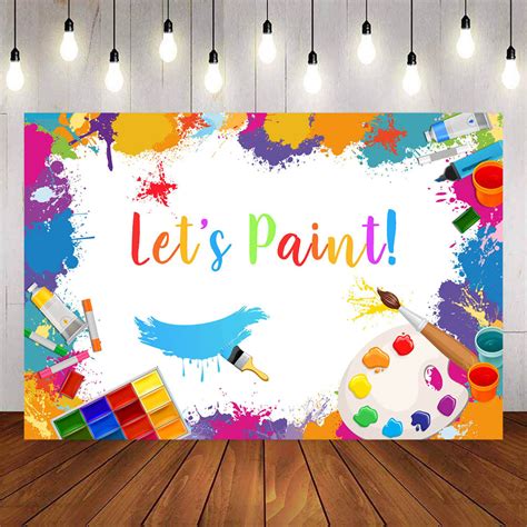 Lets Paint Theme Party Backdrop Paintbrush Doodle Photo Background