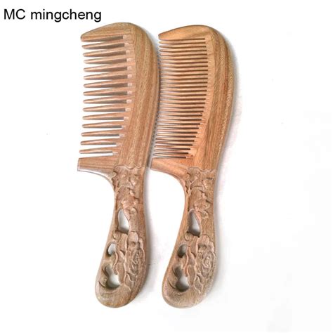 MC Brand Handmade Comb Flower Carved Green Sandalwood Hair Combs