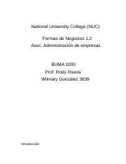 Formas De Negocios Buma Docx National University College Nuc