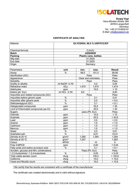 Glycerin 99 5 Pharma Pflanzlich Glyzerin Glycerol DAB CAS 56 81 5 USP