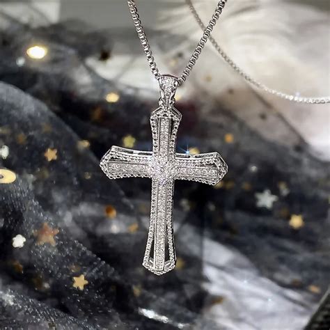 Huitan Hip Hop Cross Necklace For Women With Dazzling Cz Stone Luxury