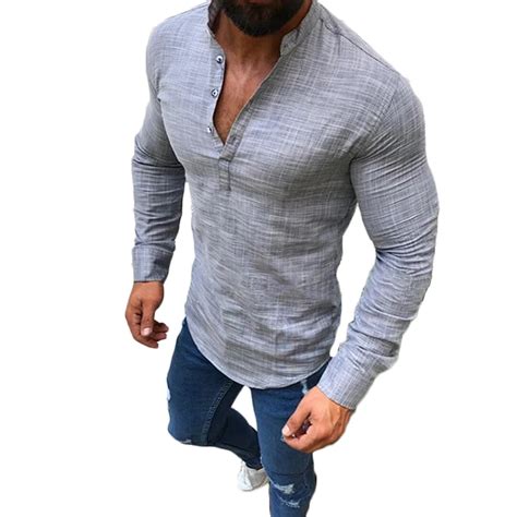 2018 Fashion Men Bodybuilding Casual Fitness Long Sleeve Shirt Cotton