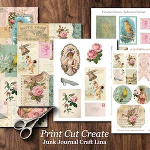 Digital Tall Slim Journal Skinny Papers Victorian Collage Etsy