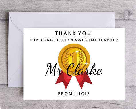 Thank You Teacher Card Appreciation Card From Your Student Etsy