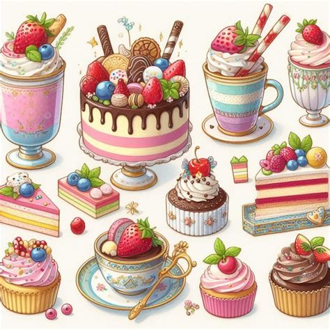 Premium Photo Delicious Hand Painted Desserts Set