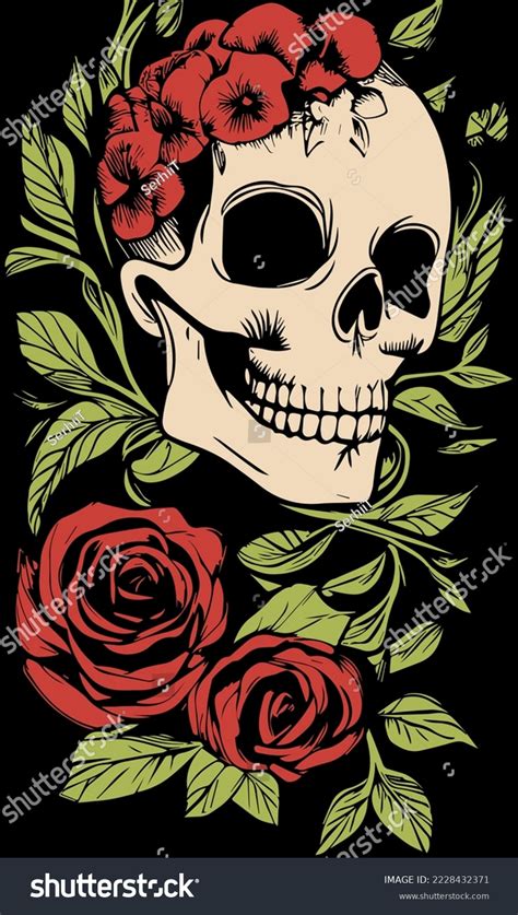 Feminine Skull Roses Wallpaper Hand Drawn Stock Vector Royalty Free