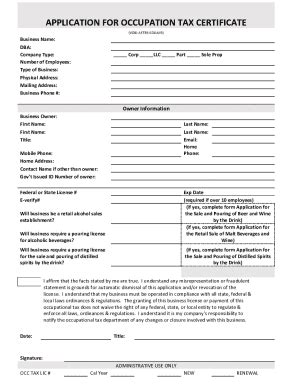 Fillable Online Application For Occupation Tax Certificate Fax Email