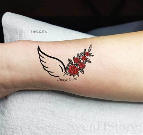 Angel Wings and Rose Temporary Tattoo Meaningful Removable - Etsy